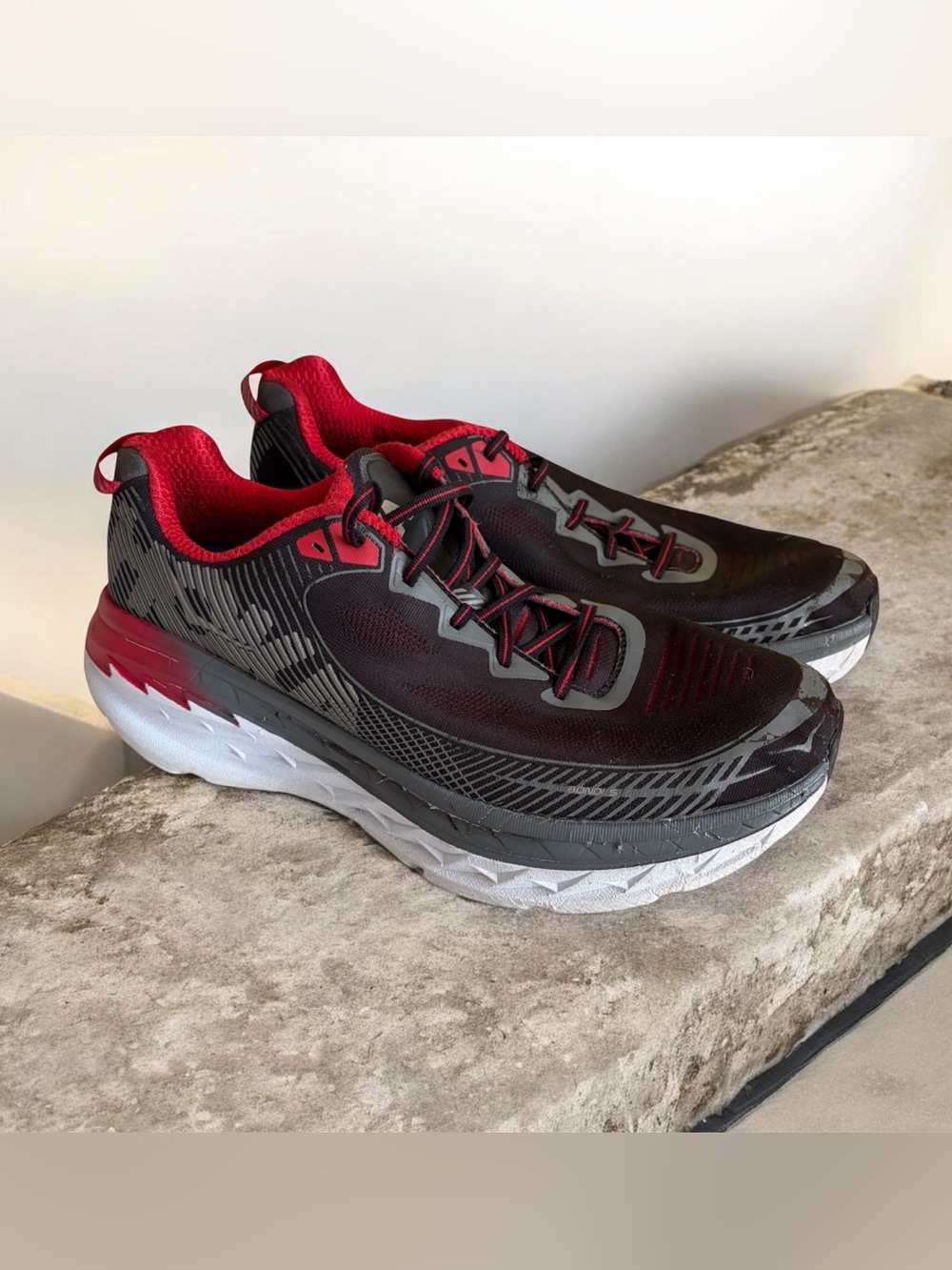 Hoka Men's Black and Red Athletic Running Shoes